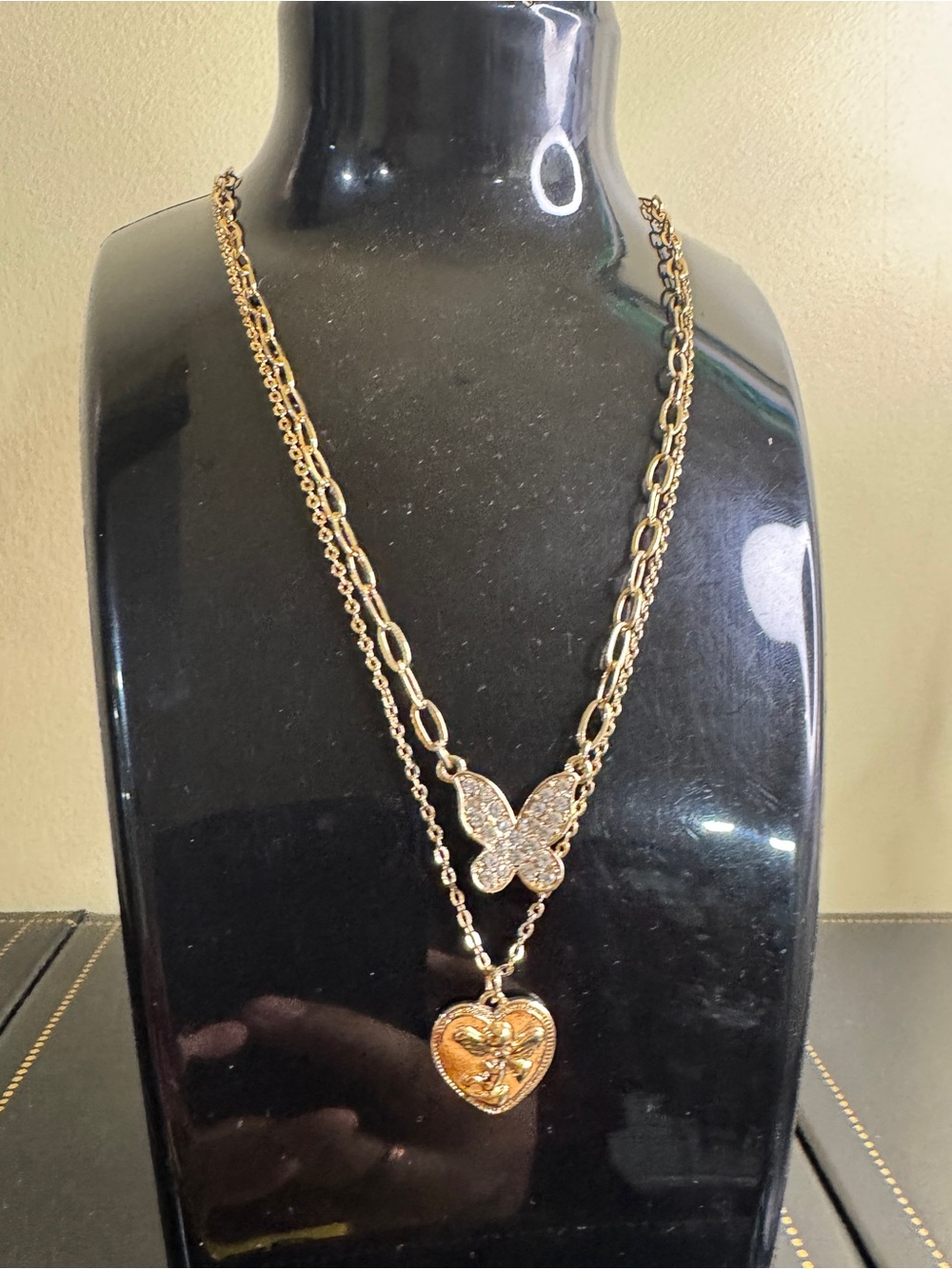 Butterfly and Heart Pendant Layered Necklace - Women Jewelry